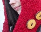 Little Red Riding Hood - Hat, Scarf, Scood, Hood for Grown-Ups, Cherry Red Scood for Ladies