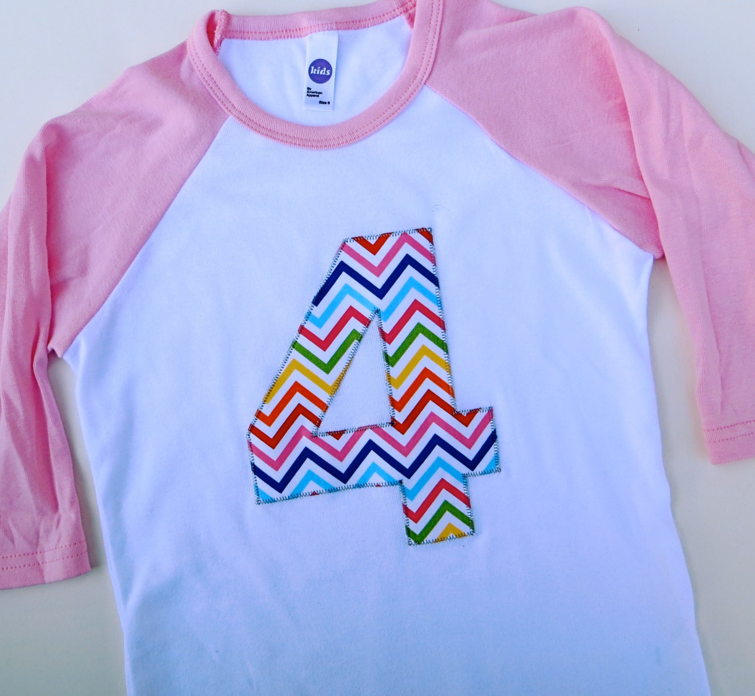 4 Rainbow Chevron Pink and White Chevron 1 Baseball Raglan Big Number Girls Birthday T Shirt first birthday 1st