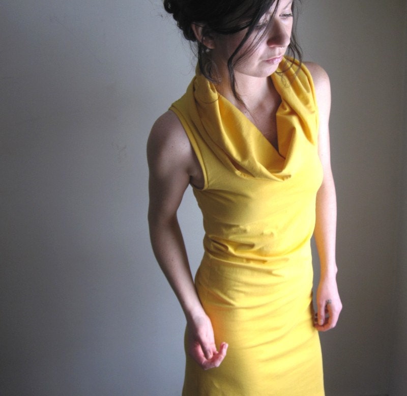 Sunshine Yellow Organic Cotton Cowl Dress / Sleeveless / Tank / Tunic / Spring / Custom Made