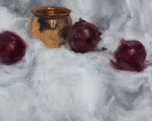 Original Oil Painting - Still life with Copper and Onions - Unframed- 18" X 15"