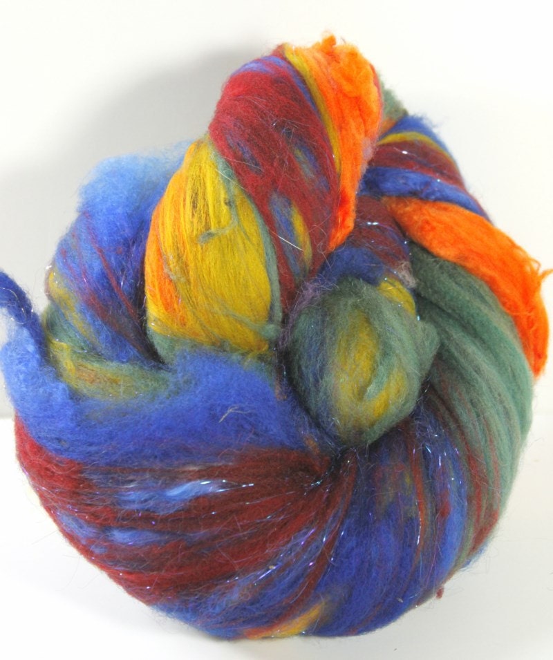 Art Batt Spinning Felting Fiber- Antique Rainbow- Totally Textured Jazzturtle Artisan Batt