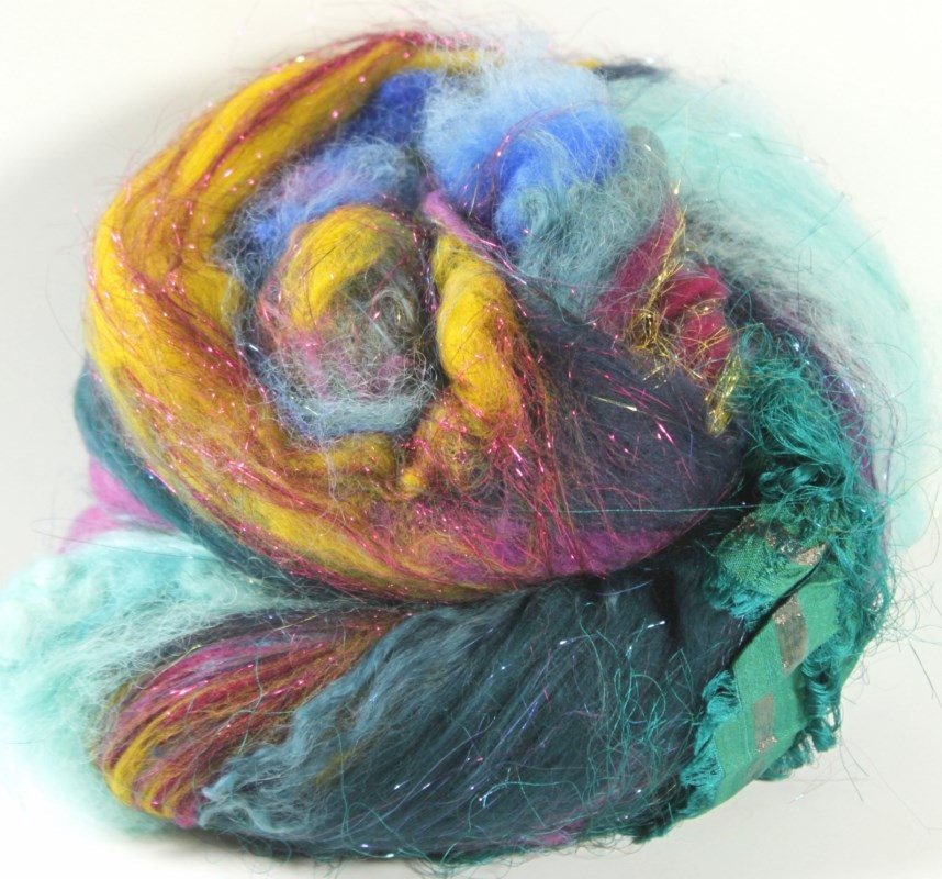 Art Batt Spinning Felting Fiber- Evening Buds-Totally Textured Jazzturtle Artisan Batt