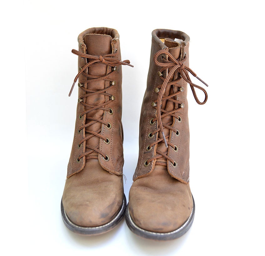 size 6.5 brown leather lace up combat boots