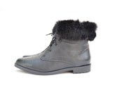 size 8.5 black leather FUR ankle boots