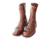 vintage1940s brown leather steel  toe WORK BOOTS boots 8 9.5