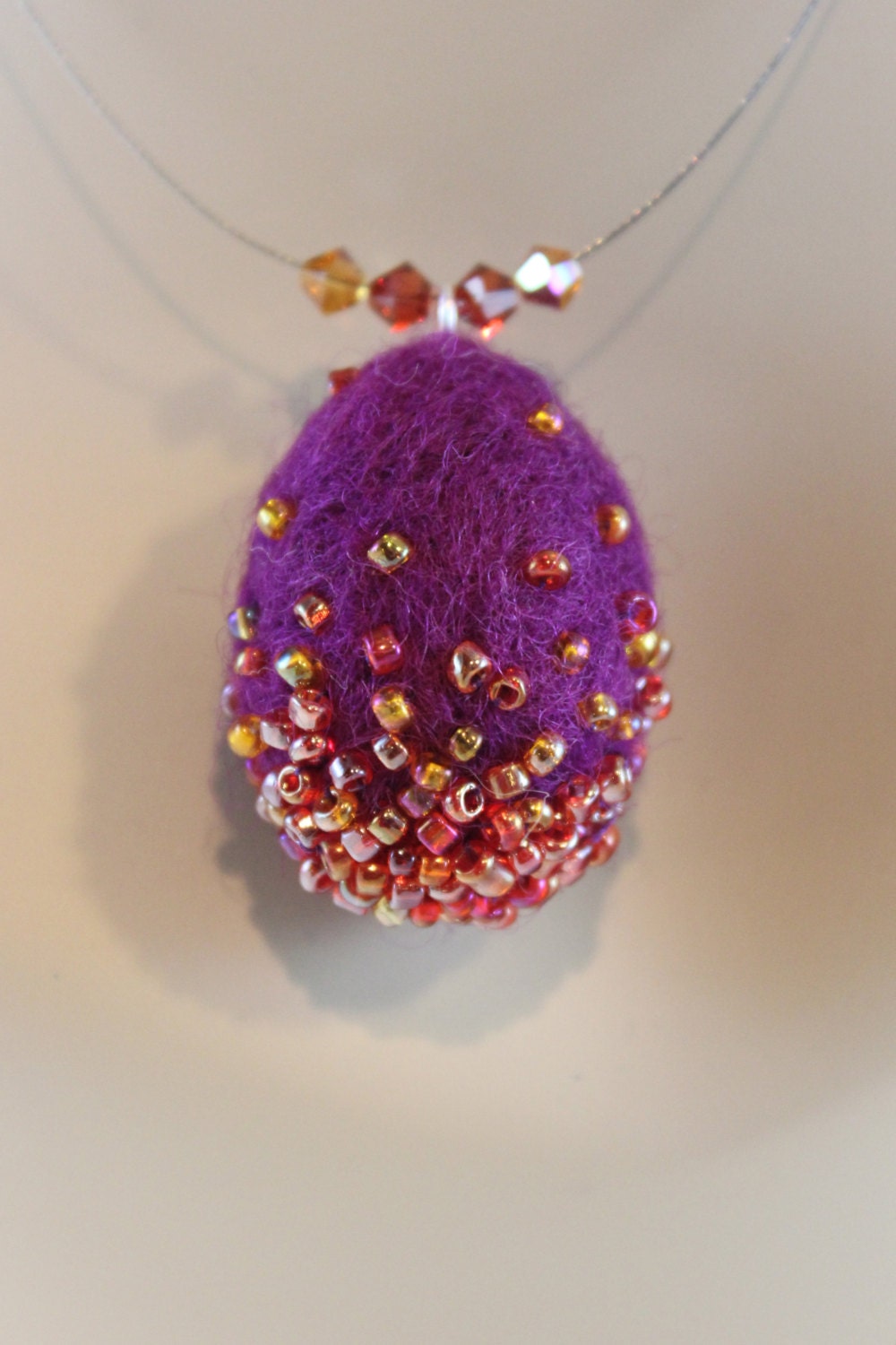 OOAK Needle Felted Beaded Pendant Necklace