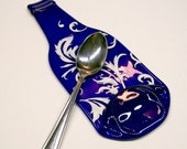 Fused Glass Bottle Spoon Rest Blue (Lg. Scroll Pattern)