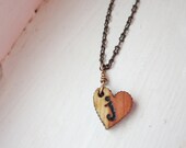 Cherrywood tiny heart necklace-- eco friendly personalized wood and antique brass