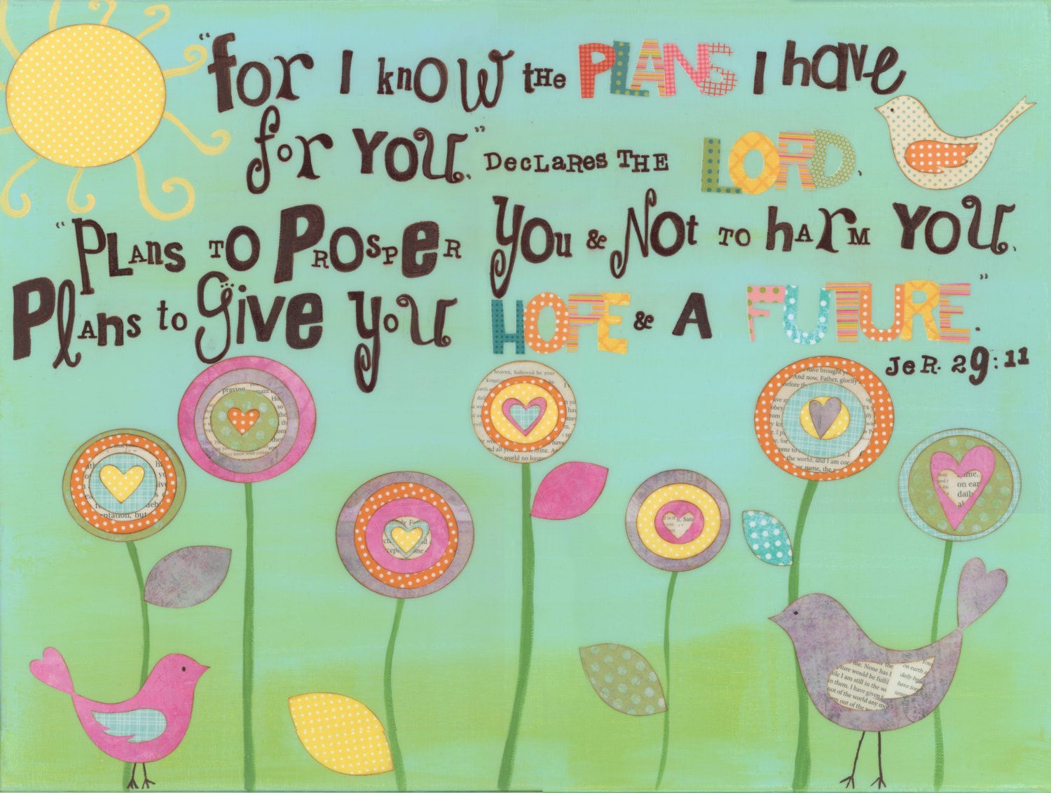 Jeremiah 29:11 Original Scripture Art.  Christian Wall Art.  Mixed Media Original Art. Oversized Art. Graduation gift.