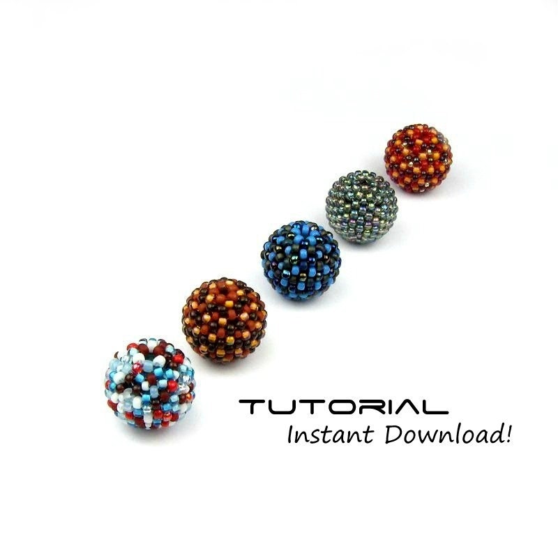 Beaded Ball Tutorial, LARGE 16mm Pattern, Instructions, Peyote, Beadweaving, To Cover 12mm Beads