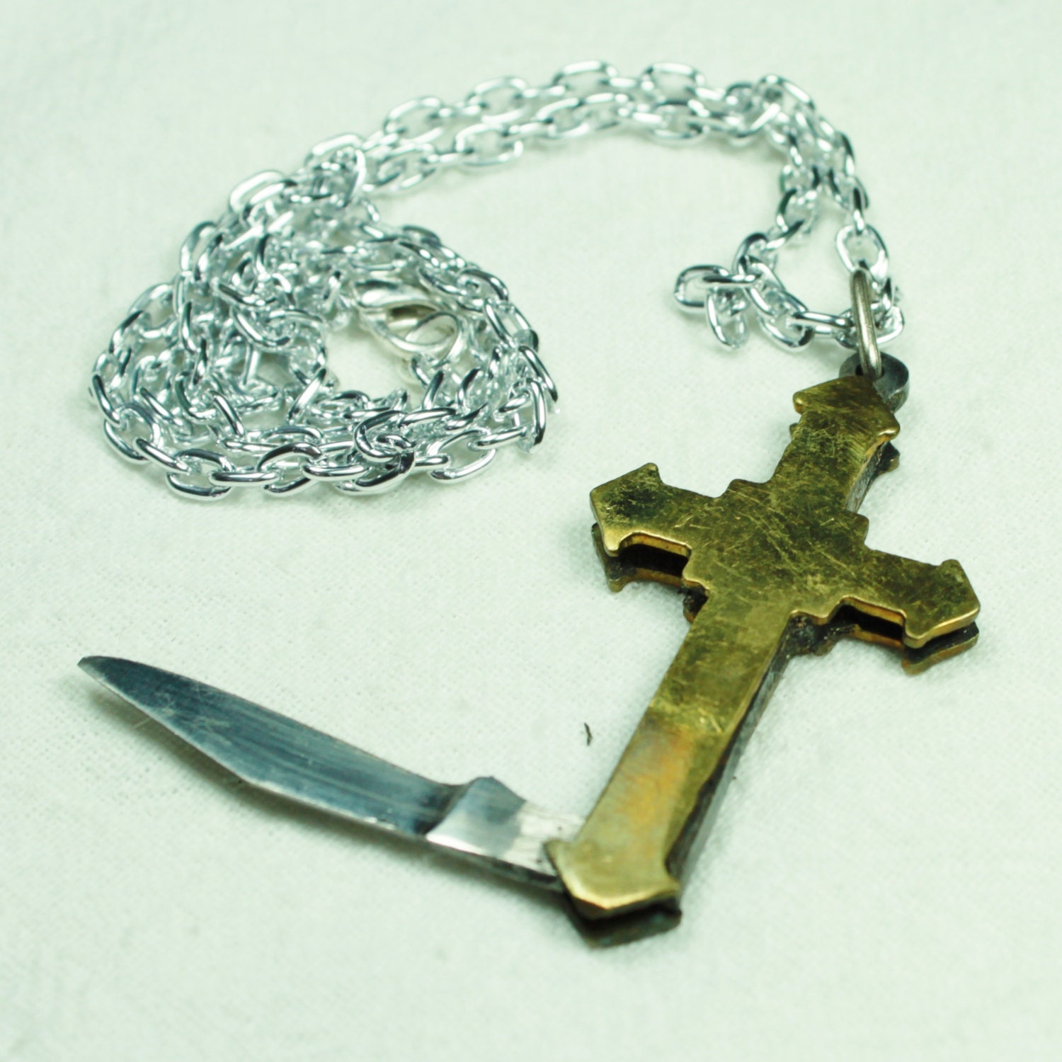 Cross Knife Necklace in Brass and Steel