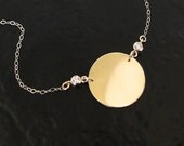 Katie Holmes Initial Disc Necklace 14K Gold With Genuine Diamonds - 16mm Circle Nameplate Can Be Engraved