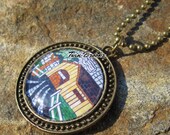 Covered Bridge Mosaic Art Print Pendant Necklace