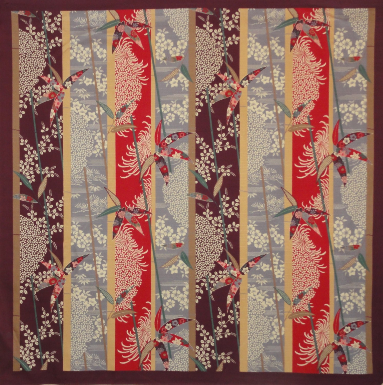 Large Size Cotton 'Bamboo Panels' Furoshiki Japanese Fabric w/Free Shipping