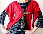 That Essence Rare  - iheartfink Handmade Womens Solid Red Artistic Futuristic Long Kimono Sleeve  Shrug Wrap Top