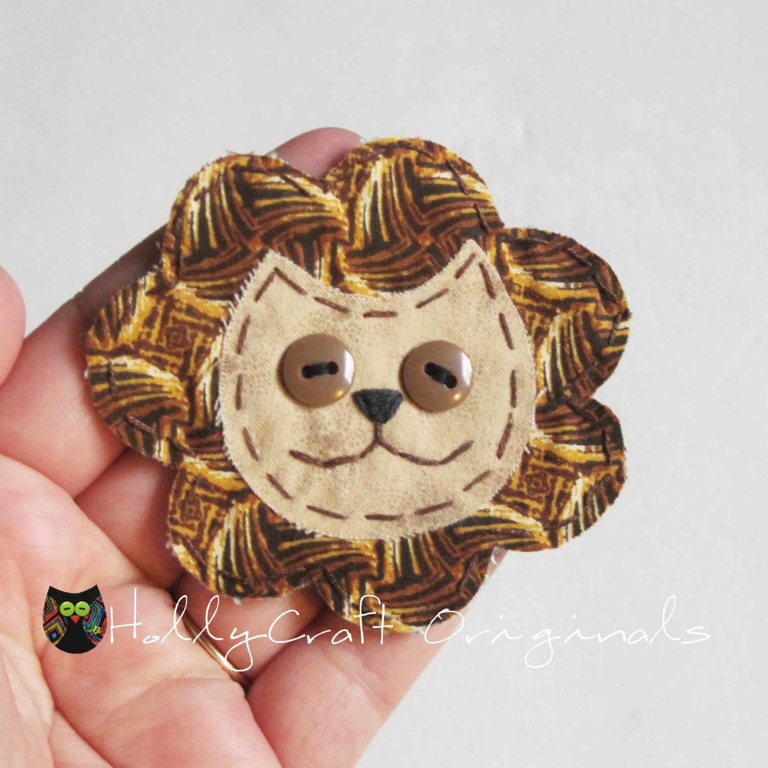 Handmade Fabric Lion Applique or Scrapbooking Embellishment, Lion Applique, Fabric Lion Applique, Lion Scrapbooking Embellishment
