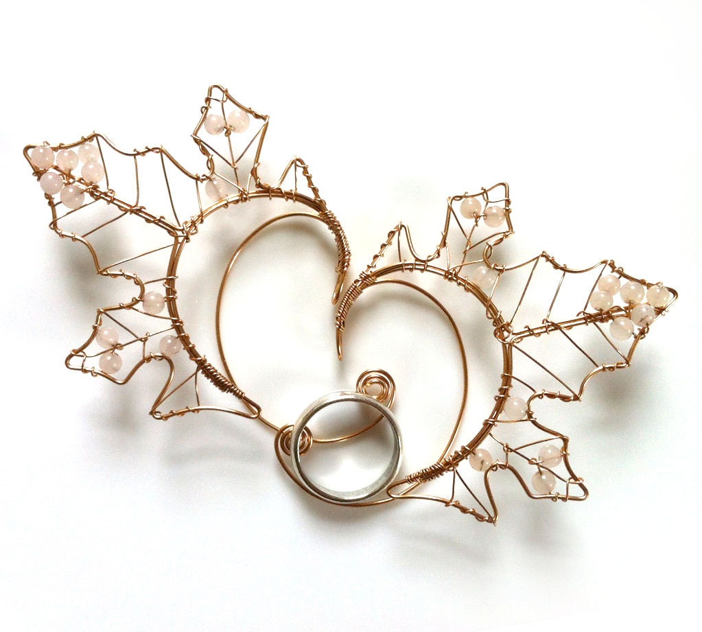 Bronze maple ears with rose quartz