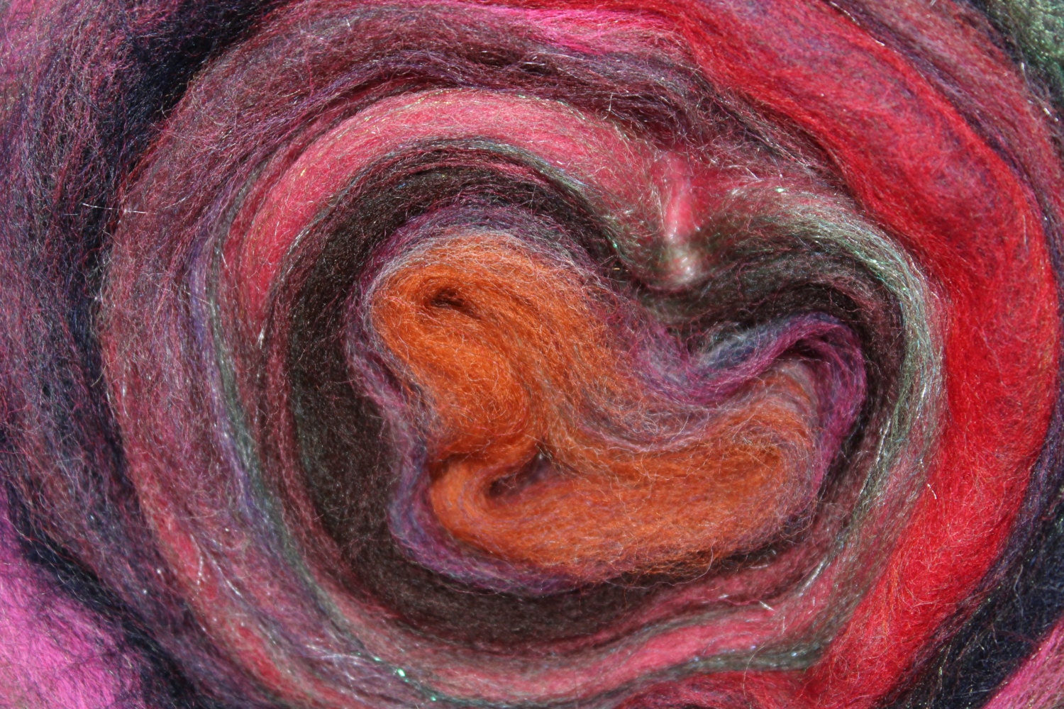 Merino wool blended center pull roving.  Motley Crue 2.  4.5oz