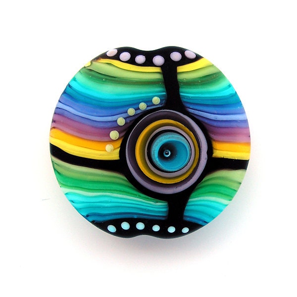 Handmade Lampwork Purple Emerald Green lentil focal bead