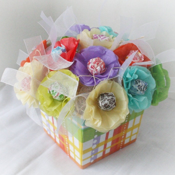 Spring Summer tissue paper flowers Baby Shower, Wedding Shower Birthday blue, yellow, orange, Tiffany blue, red, green lollipops suckers