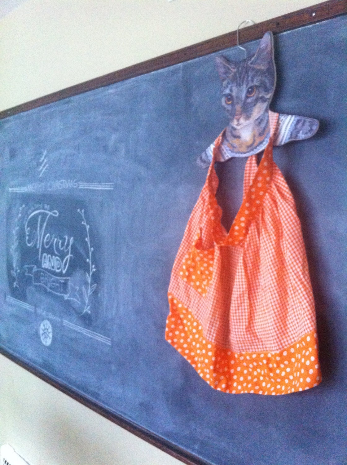 Vintage Orange Gingham Tie Apron with and Pocket