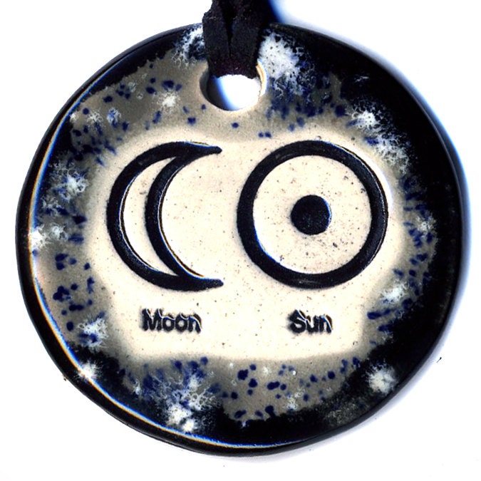 Moon and Sun Symbol Ceramic Necklace in Black and Gray