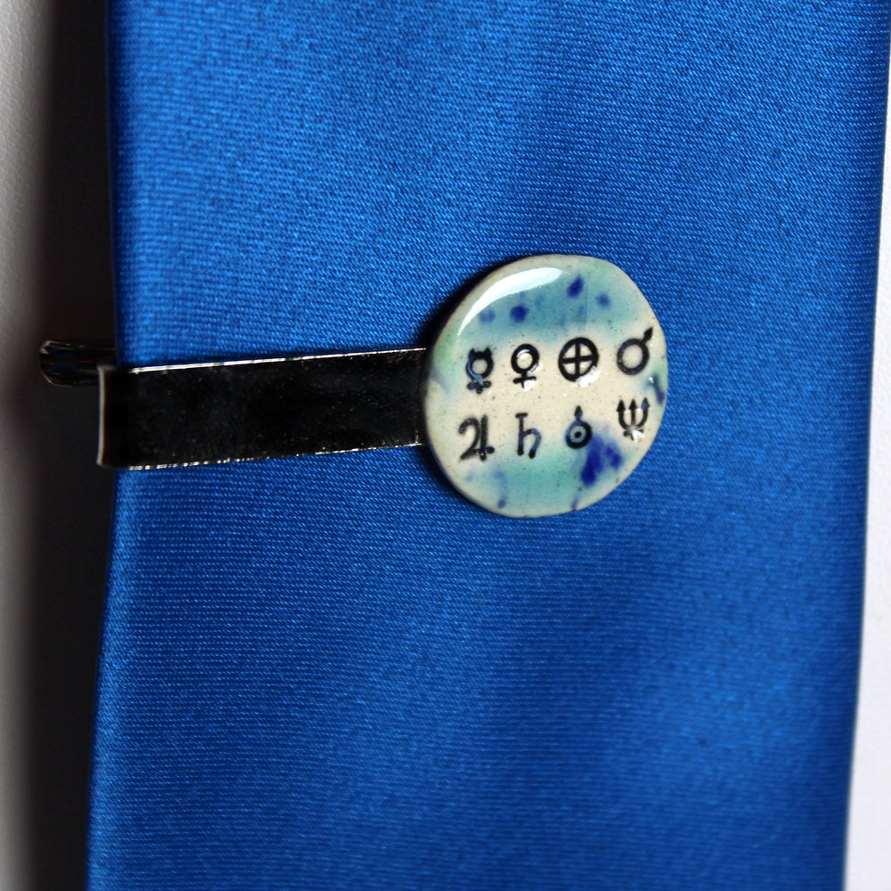 Tie Clip with Symbols of the Planets in Blue