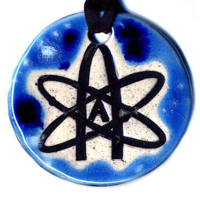 Atheist Symbol Ceramic Necklace in Blue