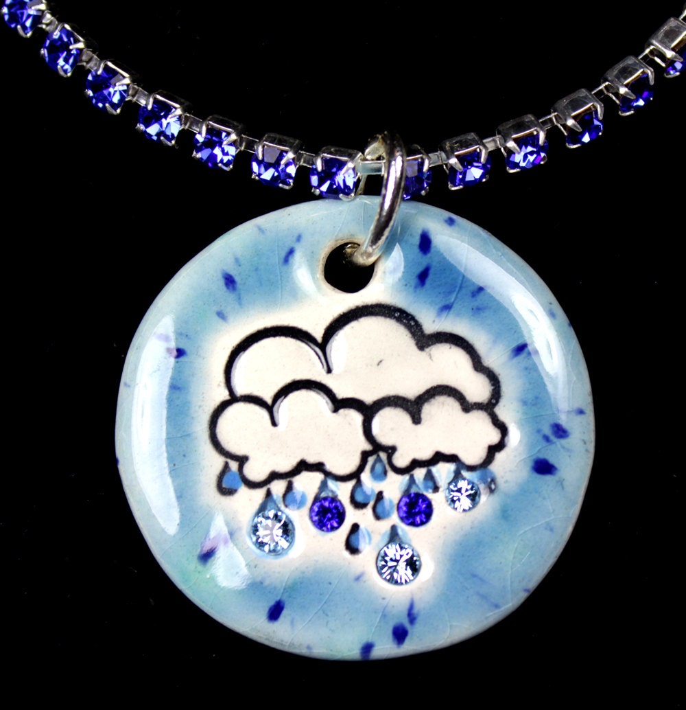 Rainy Day Sparkle Surly Necklace with Swarovski Crystals in Blue With Sapphire Blue Rhinestone Chain