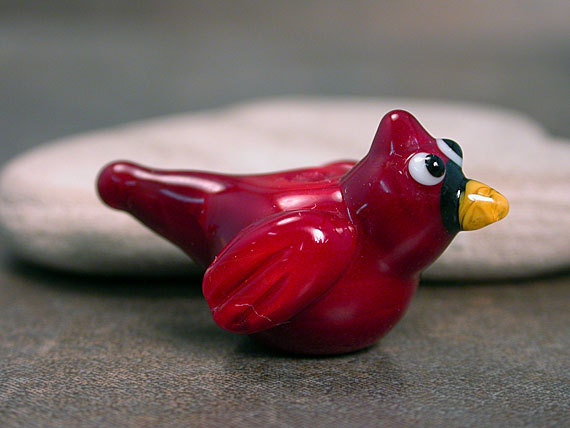 Lampwork Glass Bird Focal Bead Red Cardinal Divine Spark Designs SRA LeTeam
