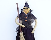 Halloween Witch Spun Cotton Ornament - Handmade Folk Art