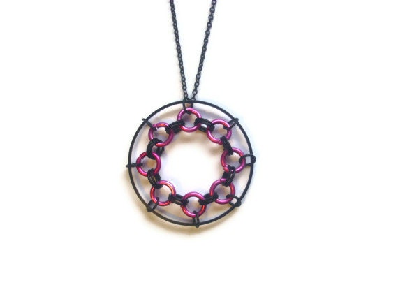 Black and Pink Spirograph Necklace