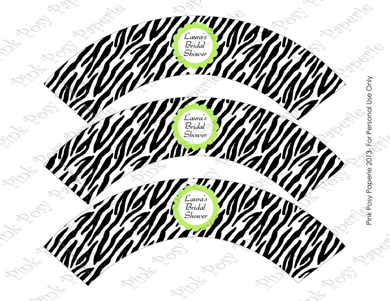 Printable Lime Zebra Bridal Shower Cupcake Wrappers