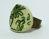 Handmade Ceramic Tattooed Ring - Green