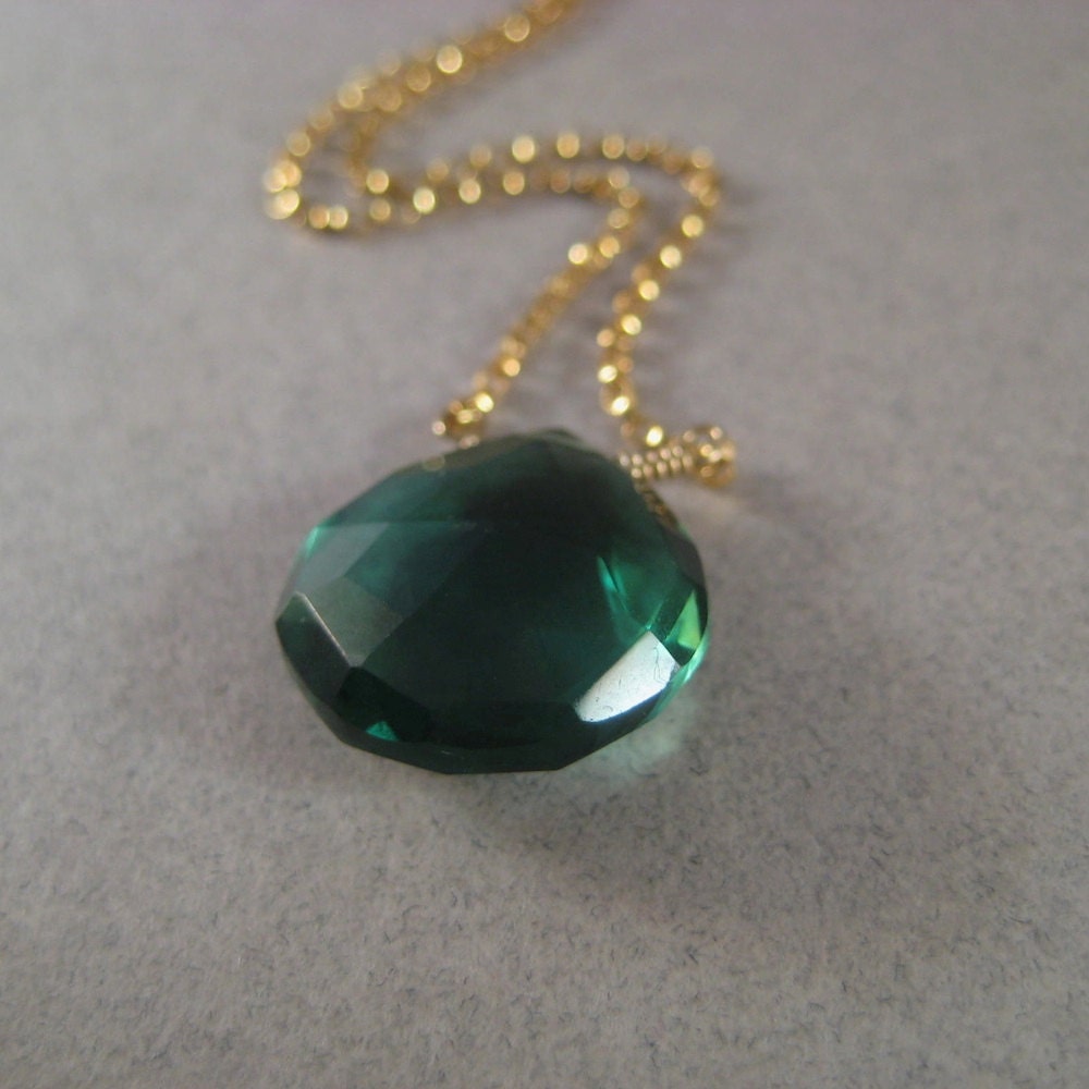 Green Quartz Necklace, Faceted Gemstone Necklace, Gold Fill Chain Necklace, Briolette Necklace, Emerald Green