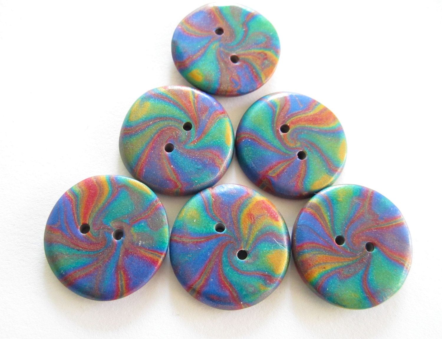 Rainbow Whirl Buttons Handmade Polymer Clay Buttons Supplies