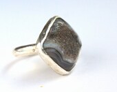 20% off sale Mocha brown druzy ring, agate ring, sterling silver metalwork ring, size 5 and a half, rough stone ring, statement ring, drusy