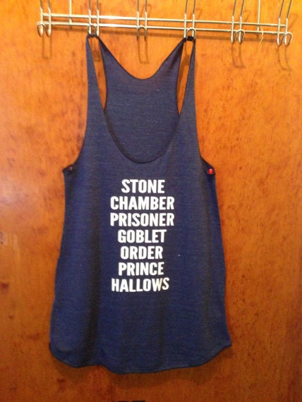 harry potter inspired movie book racerback tshirt tee blue with white print Ladies American Apparel