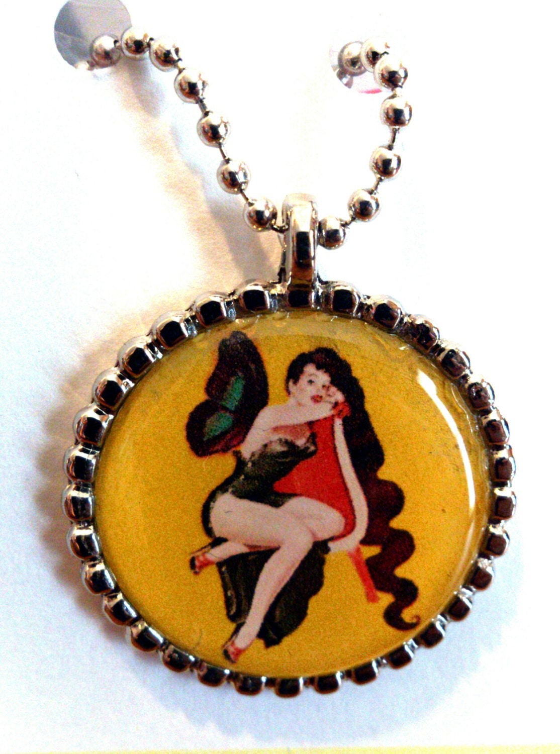 Butterfly Girl Pinup Pendant Yellow