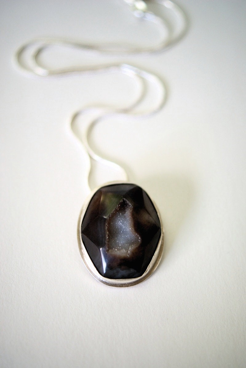 Faceted Chocolate Brown Druzy Pendant- One of a Kind