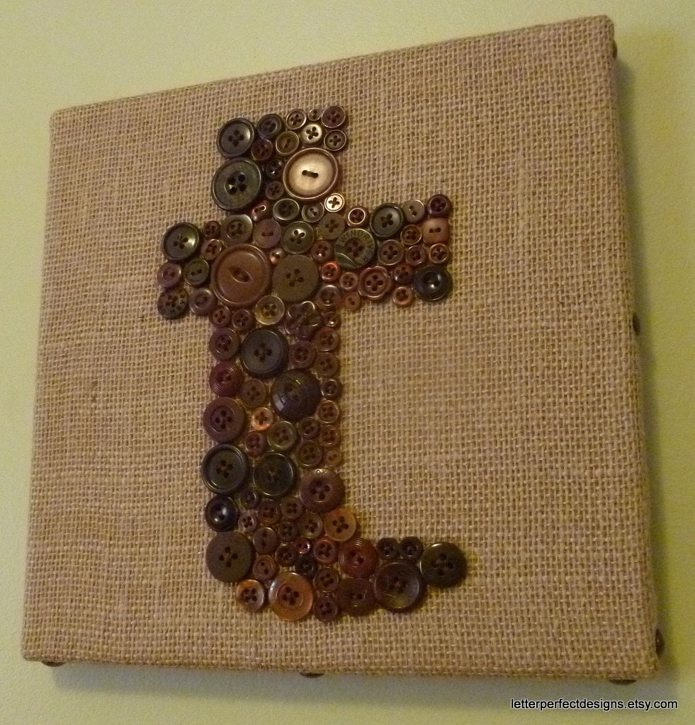 Baby Nursery Button Monogram Letter Wall Art on 10"x10" Canvas -- by Letter Perfect Designs