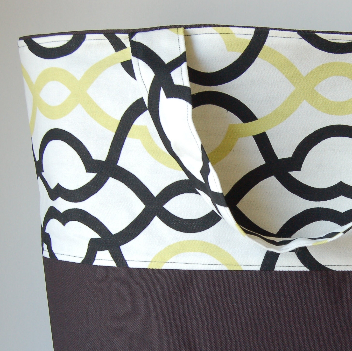 Canvas Tote Large Chartreuse Black and White