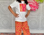 Girls Ruffle Pants and Box Initial Tshirt Summer Flowers 12-18 months 18-24 months 2 2T 3 3T 4 4T 5 5T 6