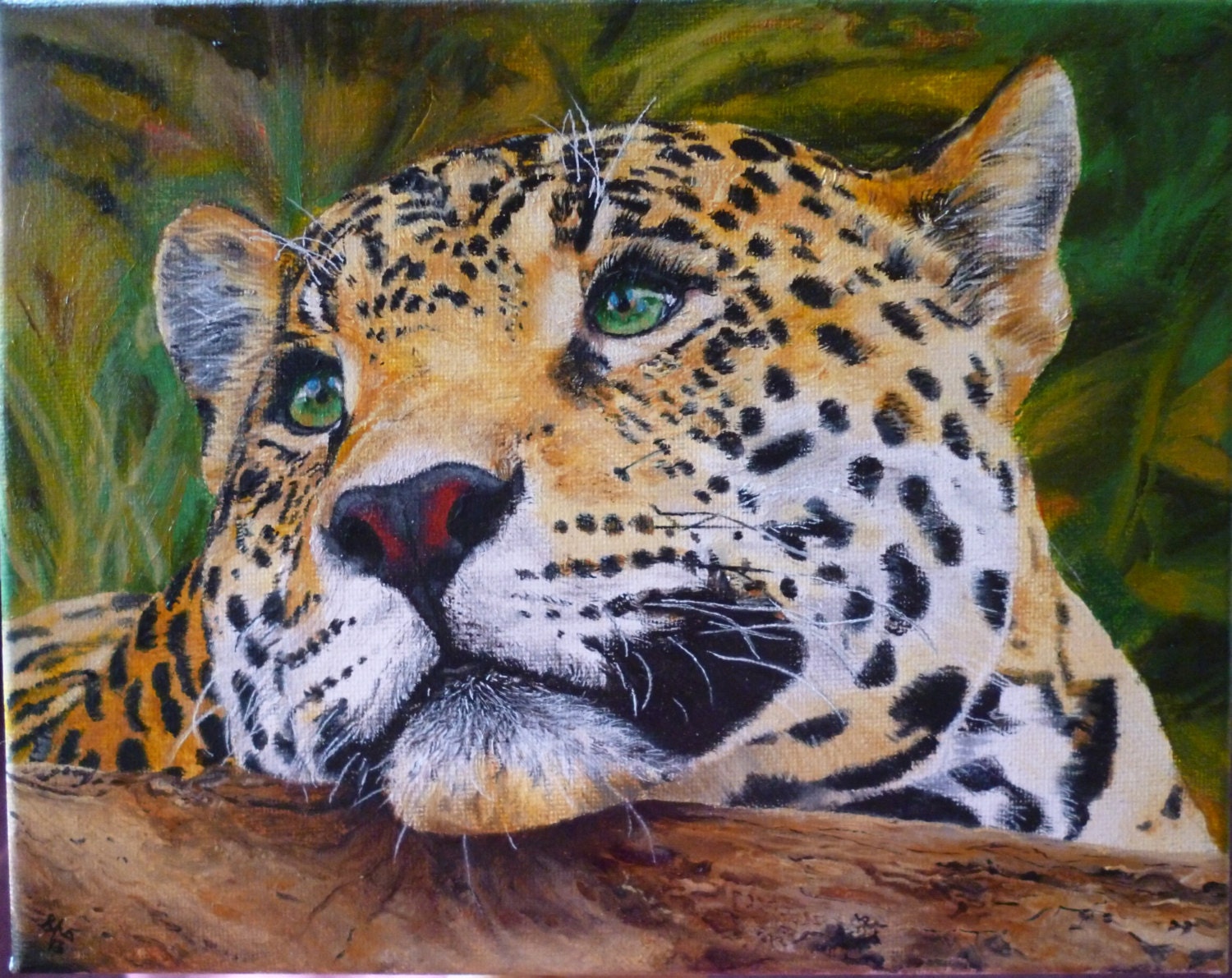 Jaguar Big Cat Original Oil Painting Hand Painted 8 x 10 on Wrapped Canvas by Pigatopia