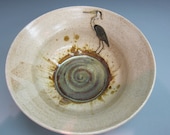 Great Blue Heron By A Pond Stoneware Bowl Wheelthrown