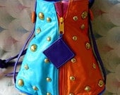 Colorful Zip Bucket Purse Leather Nailhead Crossbody Sholuder Bag 1980s USA