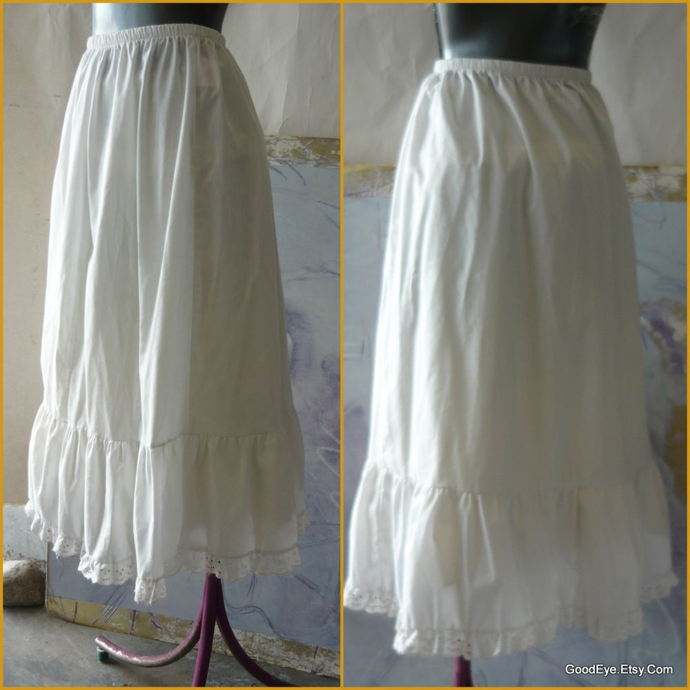 Vintage 80s White Cotton Petticoat Skirt PRAIRIE GIRL Rockabilly size small medium