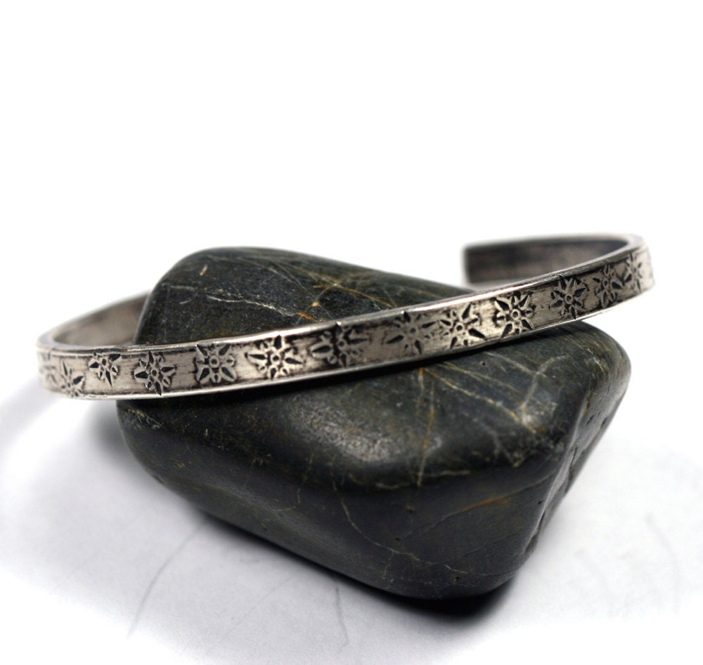 Cuff Bracelet - Starburst Texture - Oxidized Sterling Silver