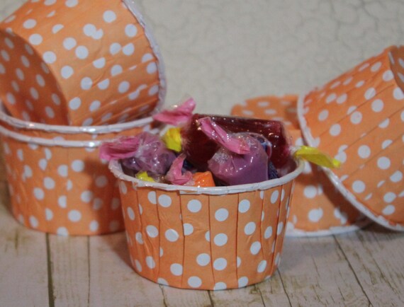 12 Peach Polka Dots Paper Candy Cup - Dessert Cups - Ice cream cups - Nut Cups - Portion Cups Il_570xn
