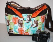 Camera Bag Dslr camera  bag lens case Hobo Purse Womens  Xtra pkts Holds Up to 4  Lens  Orange Lime Teal Owls LG XcessRize Designs